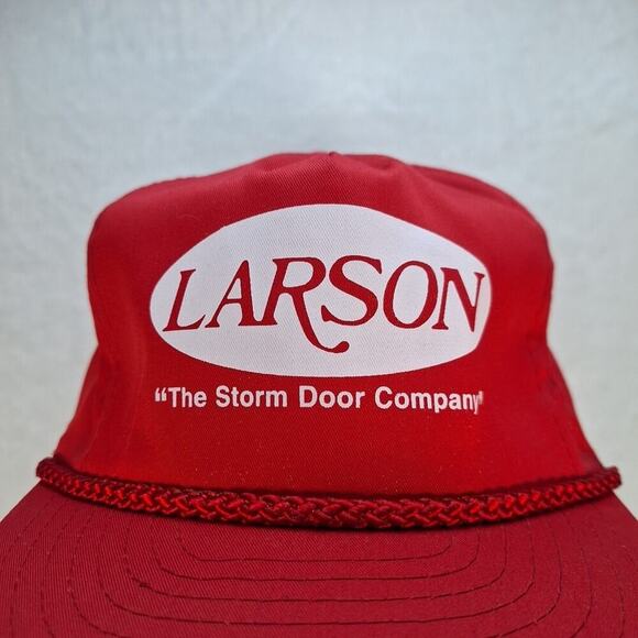 Vintage Larson The Storm Door Company Rope Hat Cap Red Zip-Back 90s - Picture 2 of 8